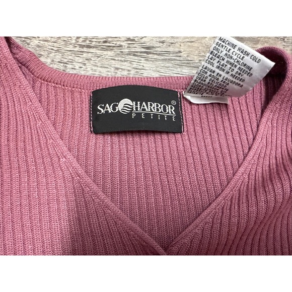 Vtg Sag Harbor Sweater Set Petite Mauve Twinset Cardigan Turtleneck 90s Y2K - Picture 6 of 15